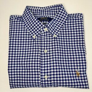 Ralph Lauren Shirt Men’s L Blue White Gingham Short Sleeve Classic Fit Button Up